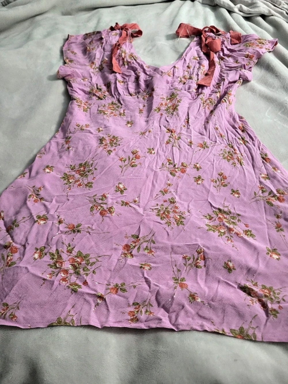 Wild Fable Lavender Floral Mini Dress XL Pink Shoulder Ties NWOT